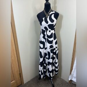 Chic One Shoulder Black and White Dress